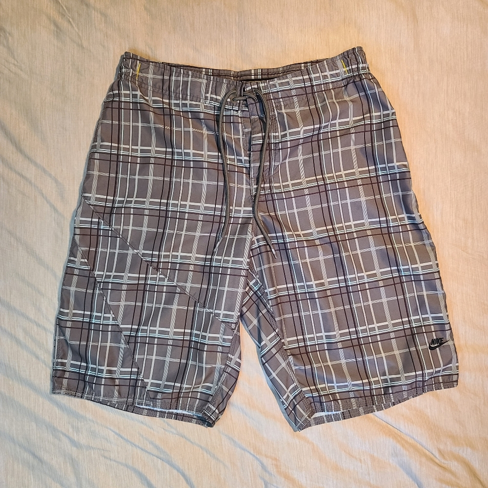 Nike Swim Volley Board Shorts Light Brown/ Tan Plaid Size Medium